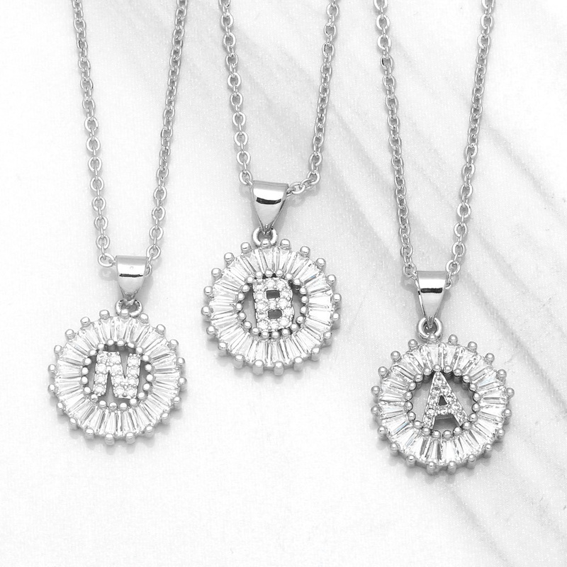 new fashion simple 26 letters zircon pendant copper necklace wholesale