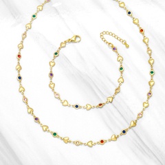 bohemian style colorful zircon heart chain copper necklace bracelet