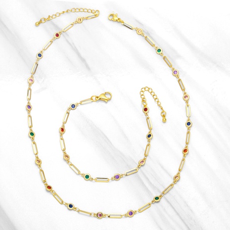 colorful zircon stitching copper bracelet necklace's discount tags