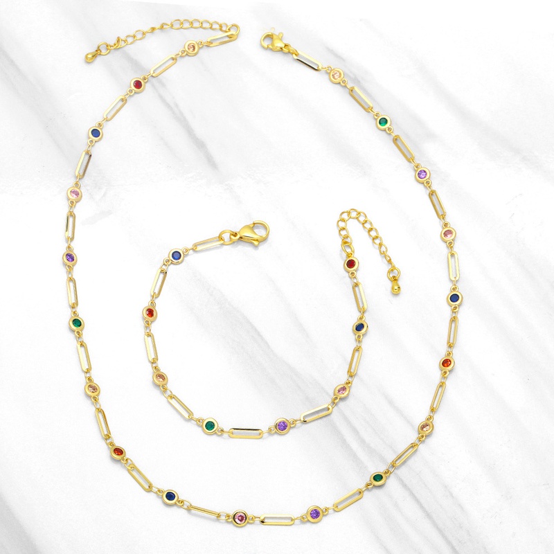 colorful zircon stitching copper bracelet necklace