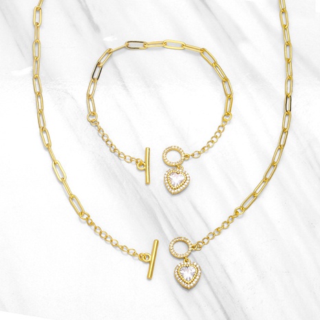 heart-shaped zircon OT buckle copper necklace bracelet's discount tags