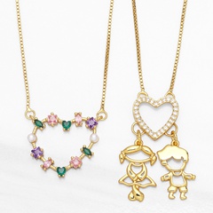 fashion heart shaped inlaid colored zircon copper necklace wholesale