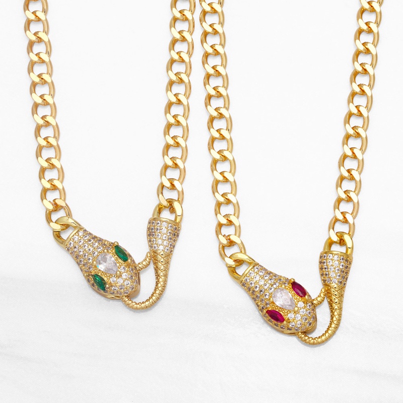 vintage snake shaped Cuban chain punk full zircon copper necklace wholesale