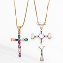 new jewelry inlaid colored zircon cross copper necklace wholesalepicture6
