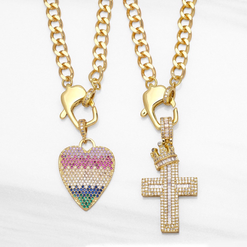 fashion crown cross heart shaped pendant Cuban chain copper necklace wholesale