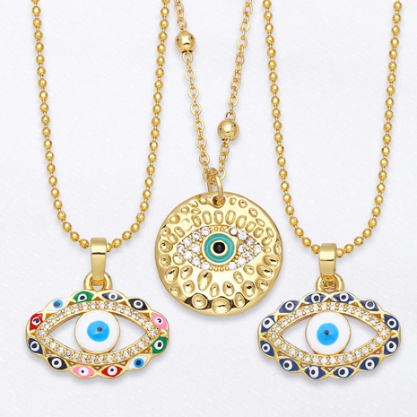 fashion hollow color dripping oil devil's eye copper necklace wholesale's discount tags