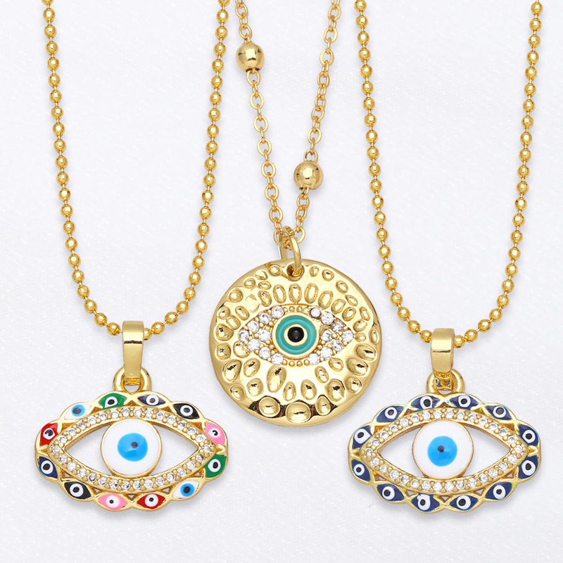 fashion hollow color dripping oil devils eye copper necklace wholesale