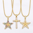 fashion cross colored zircon fivepointed star retro copper clavicle chainpicture6