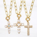 vintage inlaid zircon cross shaped copper necklace wholesalepicture6