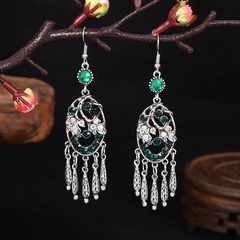 Imitation Miao silver ornaments long tassel geometric hollow flower earrings alloy