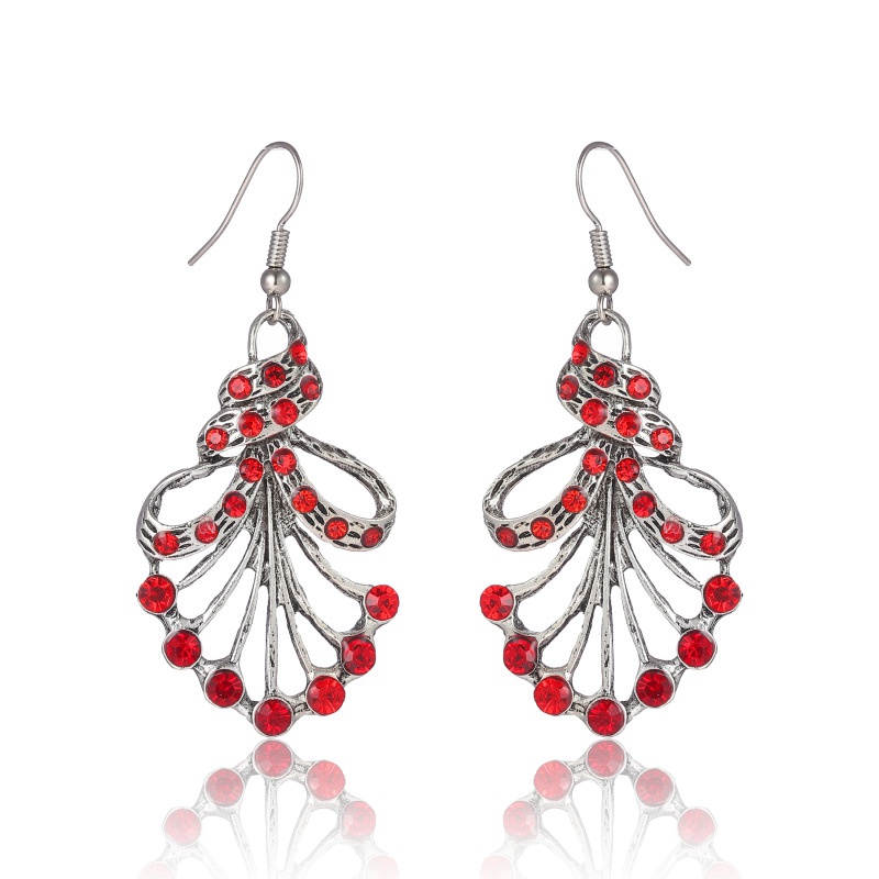 Fashion long fanshaped diamond texture wholesale retro earrings alloy