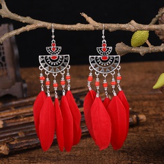 fashion feather earrings women's beads tassel long bohemian jewelry