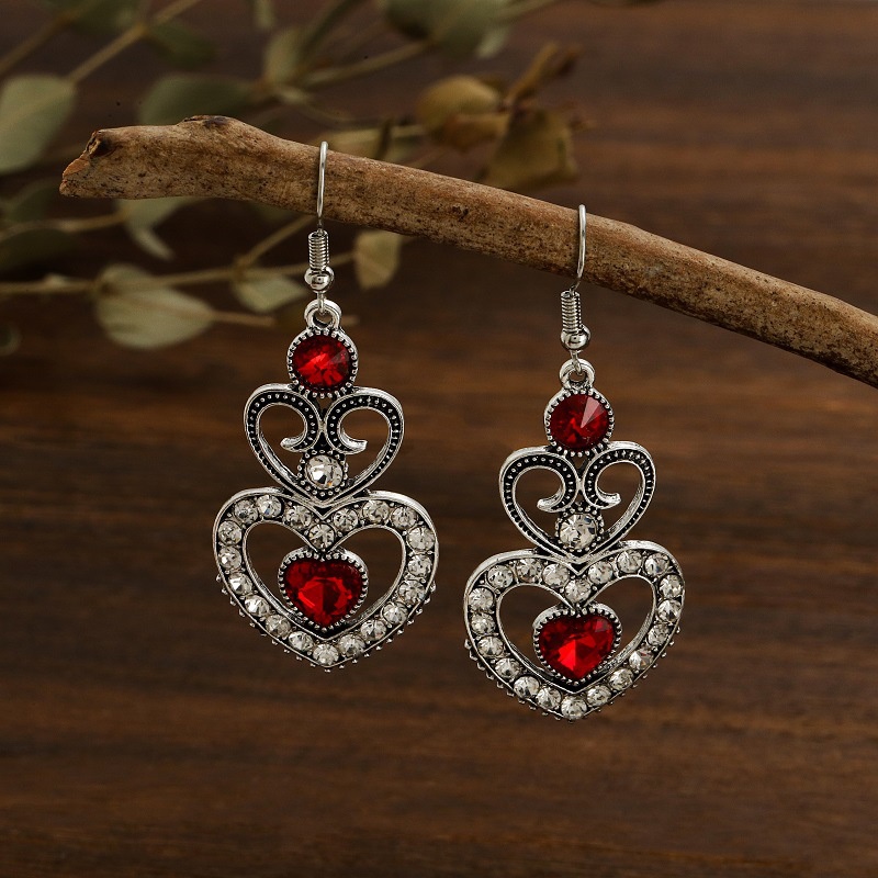 Fashion new heartshaped full diamond creative retro alloy earrings jewelry wholesale