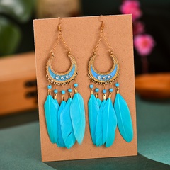 semicircle long feather female boho bead tassel alloy earrings jewelry wholesale