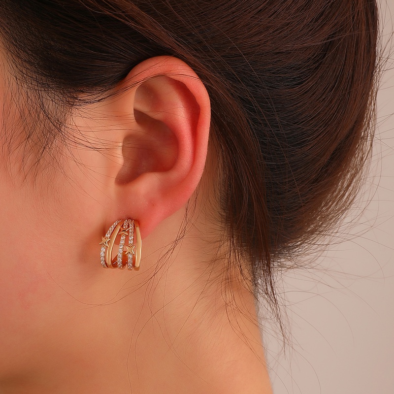 fashion zircon star earrings simple Cshaped geometric copper earrings