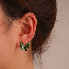 retro dark green butterfly female fashion creative metal drip oil checkerboard alloy earrings