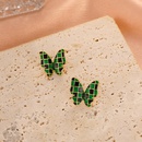 retro dark green butterfly female fashion creative metal drip oil checkerboard alloy earringspicture8