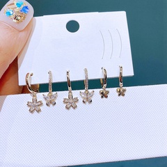 fashion zircon flower butterfly earrings copper three pairs of earrings