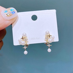 fashion pearl zircon micro-set four-pointed star earrings copper earrings