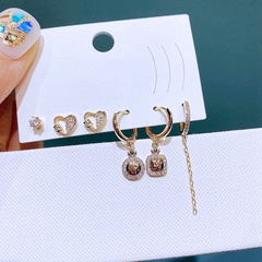 fashion earrings set zircon micro-set heart-shaped copper stud earrings