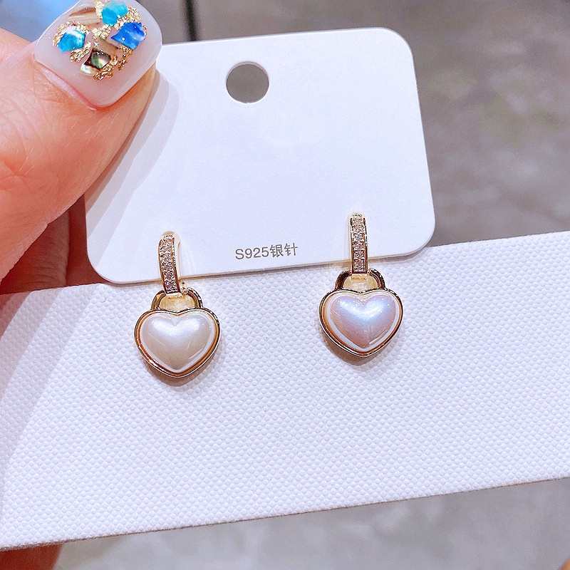 fashion earrings simple heartshaped pearl copper earrings