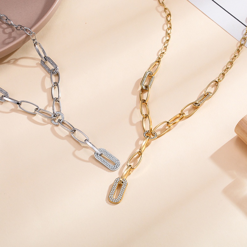 fashion zirconstudded stainless steel inlaid zircon stitching necklace