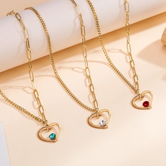 fashion new stainless steel heart inlaid color rhinestone necklace wholesale