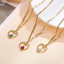 fashion new stainless steel heart inlaid color rhinestone necklace wholesalepicture3