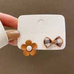 fashion asymmetric bow flower earrings simple alloy earrings
