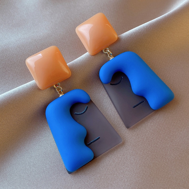 fashion Klein blue portrait flower geometric alloy earrings