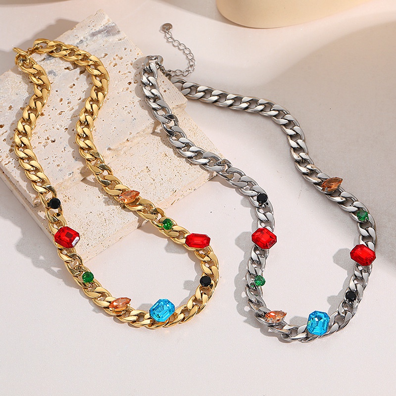 fashion zircon necklace hiphop simple sweater chain stainless steel necklace