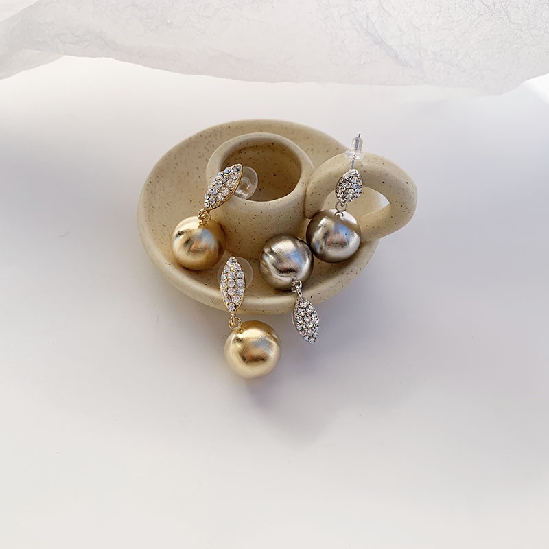 Brushed ball pendant elegant fashionable face thin microset zircon copper earrings