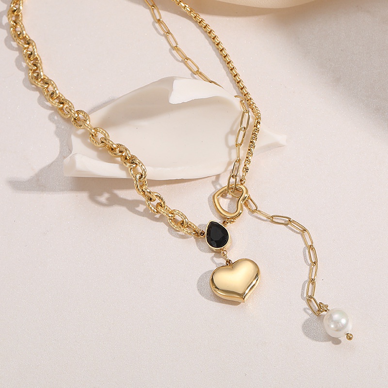 fashion heartshaped pendant necklace sweater chain titanium steel necklace
