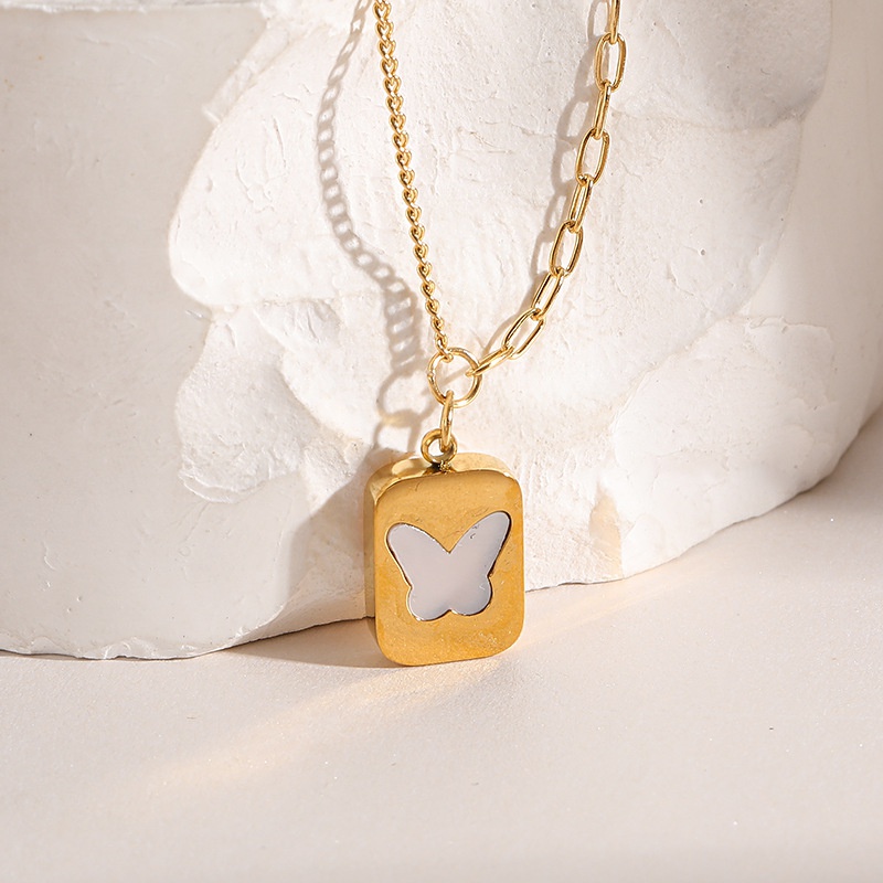 fashion butterfly square necklace simple 18k pendant titanium steel necklace