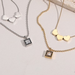 fashion heart-shaped necklace stainless steel square zircon clavicle chain