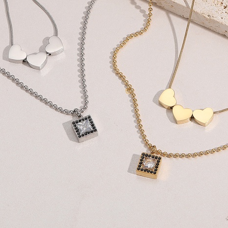 fashion heart-shaped necklace stainless steel square zircon clavicle chain NHGI650524's discount tags