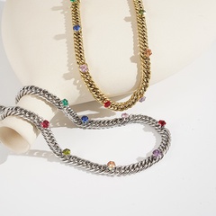 fashion hip-hop colored zirconium necklace titanium steel collarbone chain