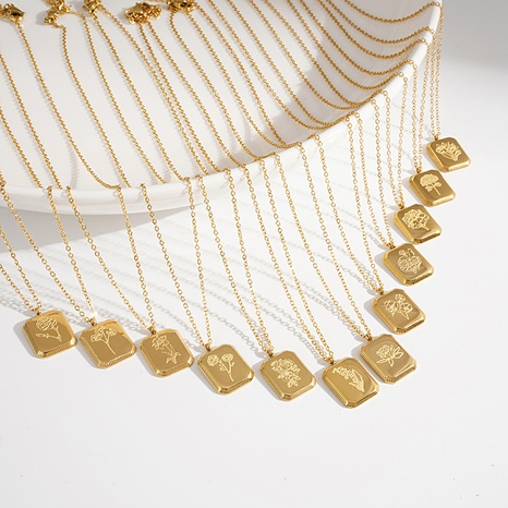fashion flower square pendant 18k gold retro titanium steel clavicle chain  NHGI650530's discount tags