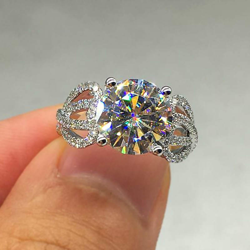 new classic fourclaw full diamond copper zircon proposal wedding ring