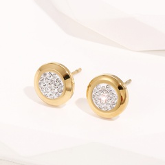 Titanium Steel Plated 14K Gold Simple Round Sticky Drill Stud Earrings
