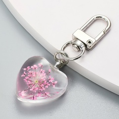 New Transparent bright white gemstone dried flower pendant keychain