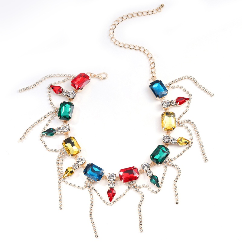 new fashionable short rhinestone baroque fringed choker alloy necklace
