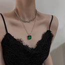 Retro Inlaid Emerald Diamond Titanium Steel Stacked Pink Necklacepicture8