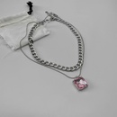 Retro Inlaid Emerald Diamond Titanium Steel Stacked Pink Necklacepicture10