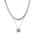 Retro Inlaid Emerald Diamond Titanium Steel Stacked Pink Necklacepicture11