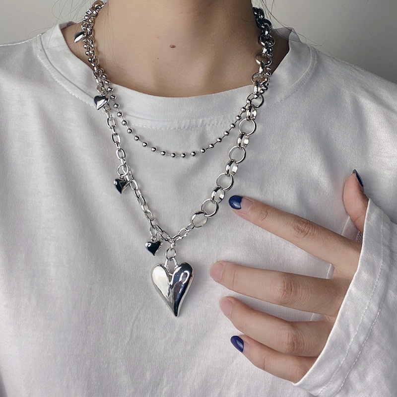 fashion irregular heart double layered trend titanium steel necklace wholesale
