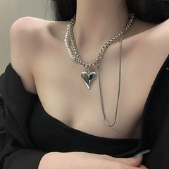 Vintage Stacked Irregular Heart Pearl Titanium Steel Necklace Wholesale