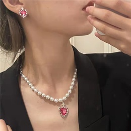 niedliche Perlenkette rosa Diamant Herz Anhnger Titan Stahl Halskette Grohandelpicture8