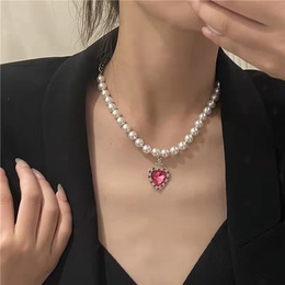 niedliche Perlenkette rosa Diamant Herz Anhnger Titan Stahl Halskette Grohandelpicture9