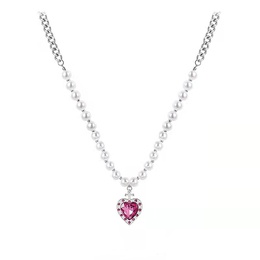 niedliche Perlenkette rosa Diamant Herz Anhnger Titan Stahl Halskette Grohandelpicture11